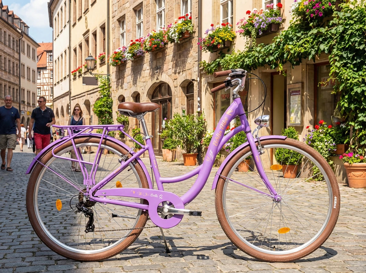 Berlin Bike Bella2 als elegantes Retro‑City‑Bike in der Stadt, ideal für stilvolles und komfortables Fahren