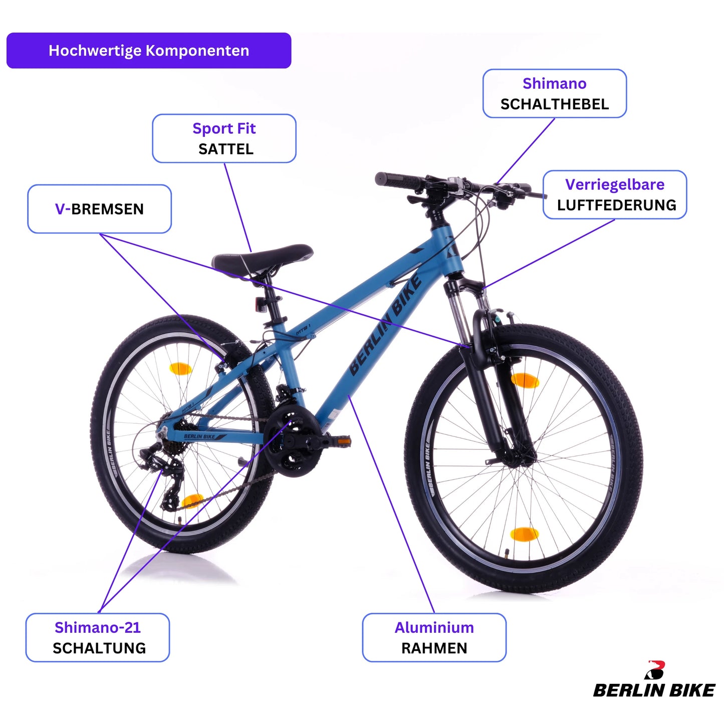 Berlin Bike MTB1 24 Zoll Kinderfahrrad, Blau hochwertige fahrradteile schema
