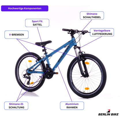 Berlin Bike MTB1 24 Zoll Kinderfahrrad, Blau hochwertige fahrradteile schema