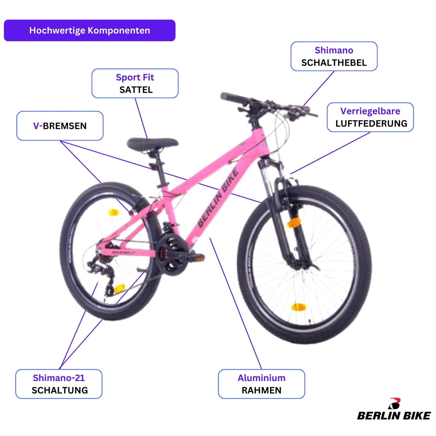 Berlin Bike MTB1 20 Zoll Kinderfahrrad, Rosa hochwertige fahrradteile schema