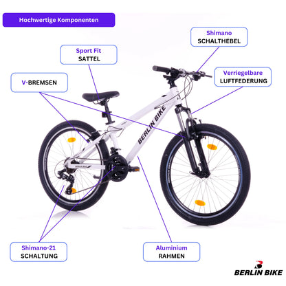 Berlin Bike MTB1 24 Zoll Kinderfahrrad, Weiss hochwertige fahrradteile schema