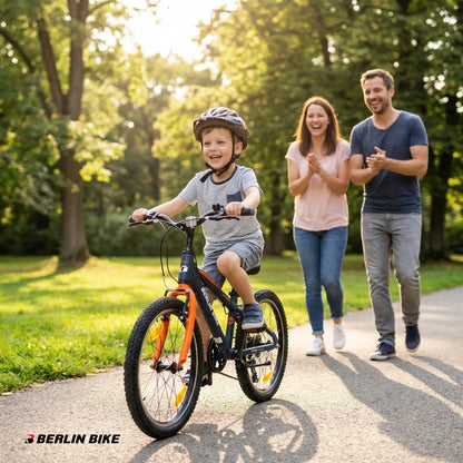 Berlin Bike Grizz 20 Zoll Kinderfahrrad, Orange lifestyle junge faehrt fahrrad im park 1080x1080