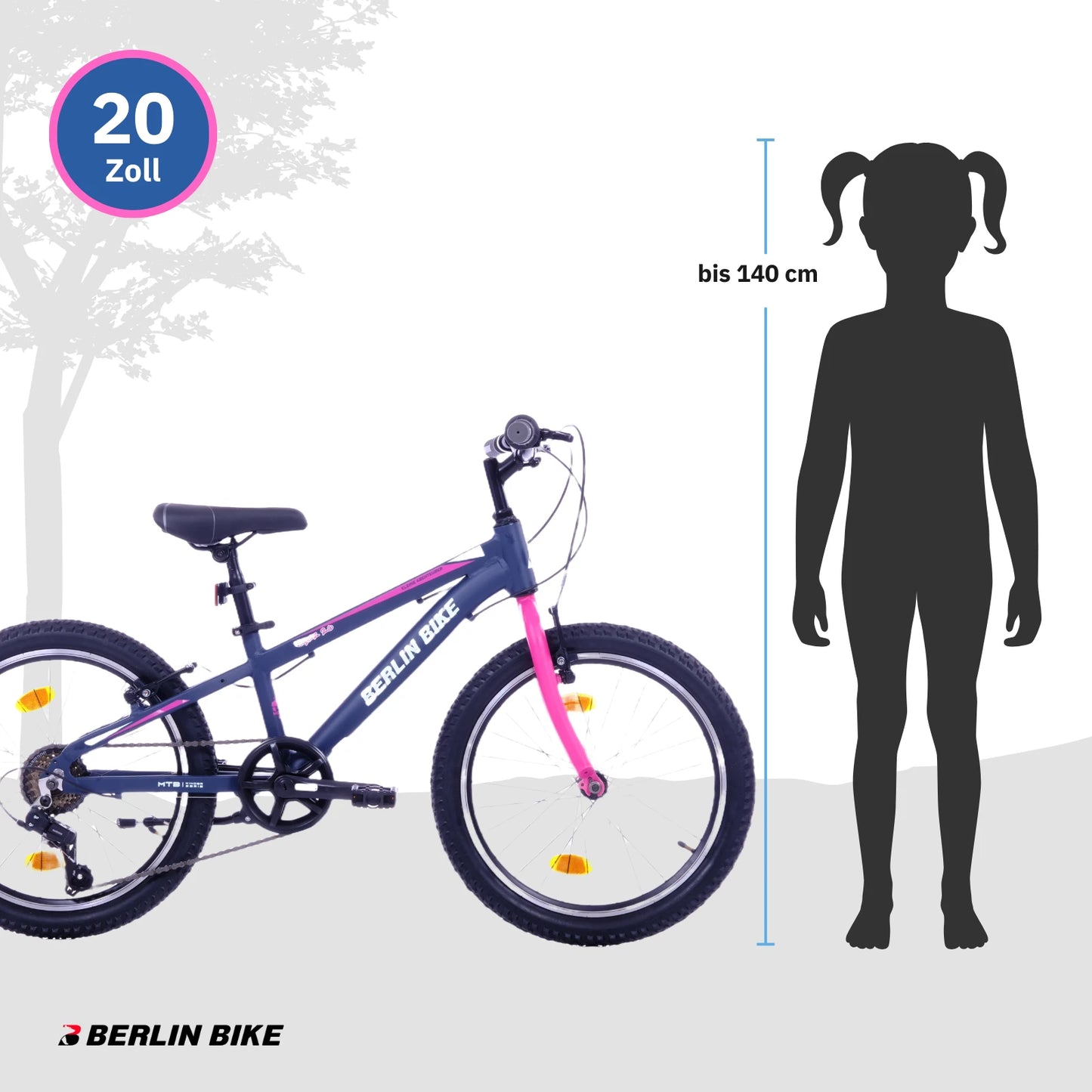 Berlin Bike Grizz 20 Zoll Kinderfahrrad, Rosa groessenempfehlung bis 140cm 1080x1080