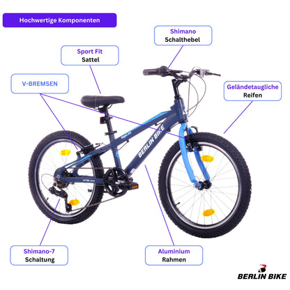 Berlin Bike Grizz 20 Zoll Kinderfahrrad, Blau hochwertige fahrradteile schema 1080x1080