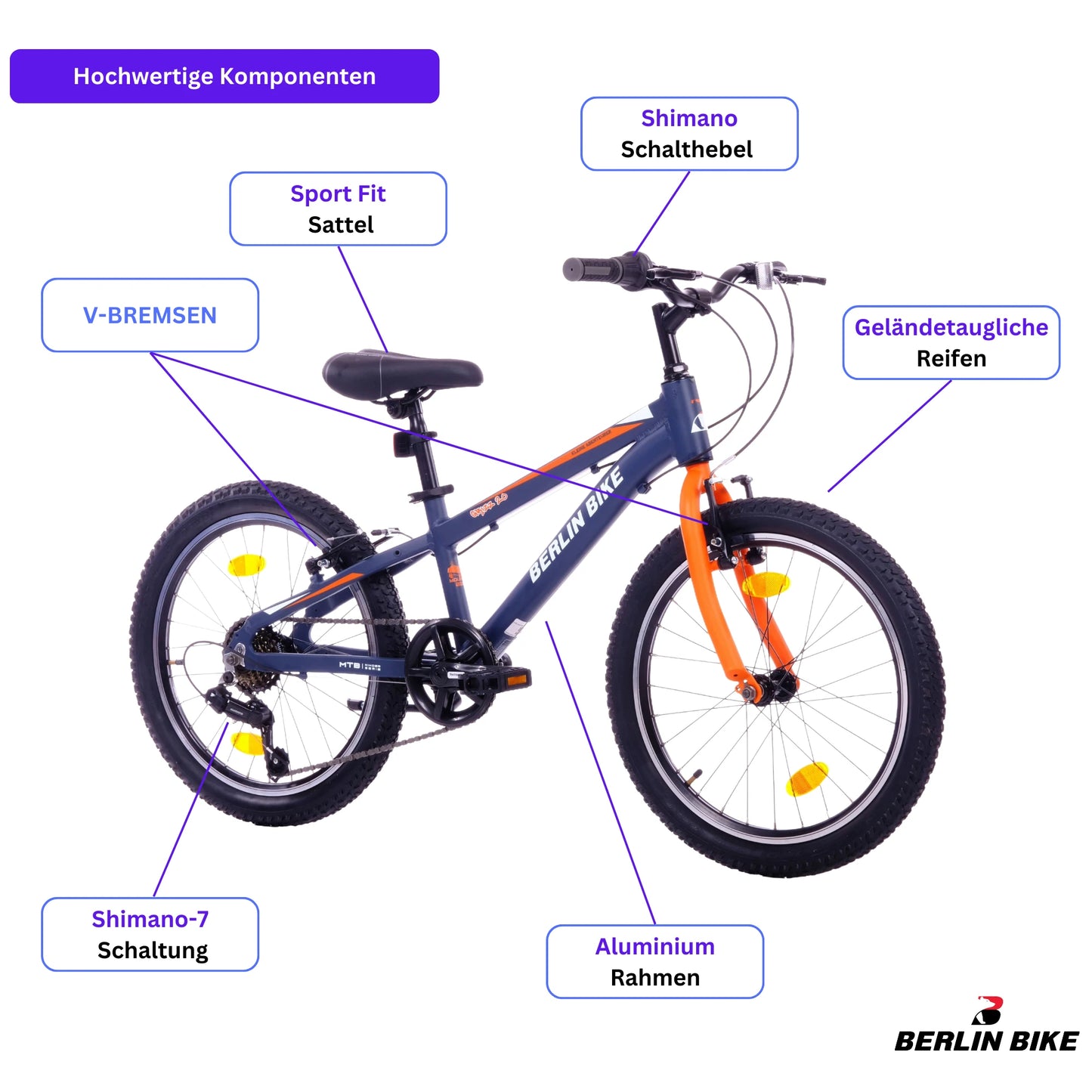 Berlin Bike Grizz 20 Zoll Kinderfahrrad, Orange hochwertige fahrradteile schema