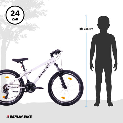 Berlin Bike MTB1 24 Zoll Kinderfahrrad, Weiss groessenempfehlung bis 155cm