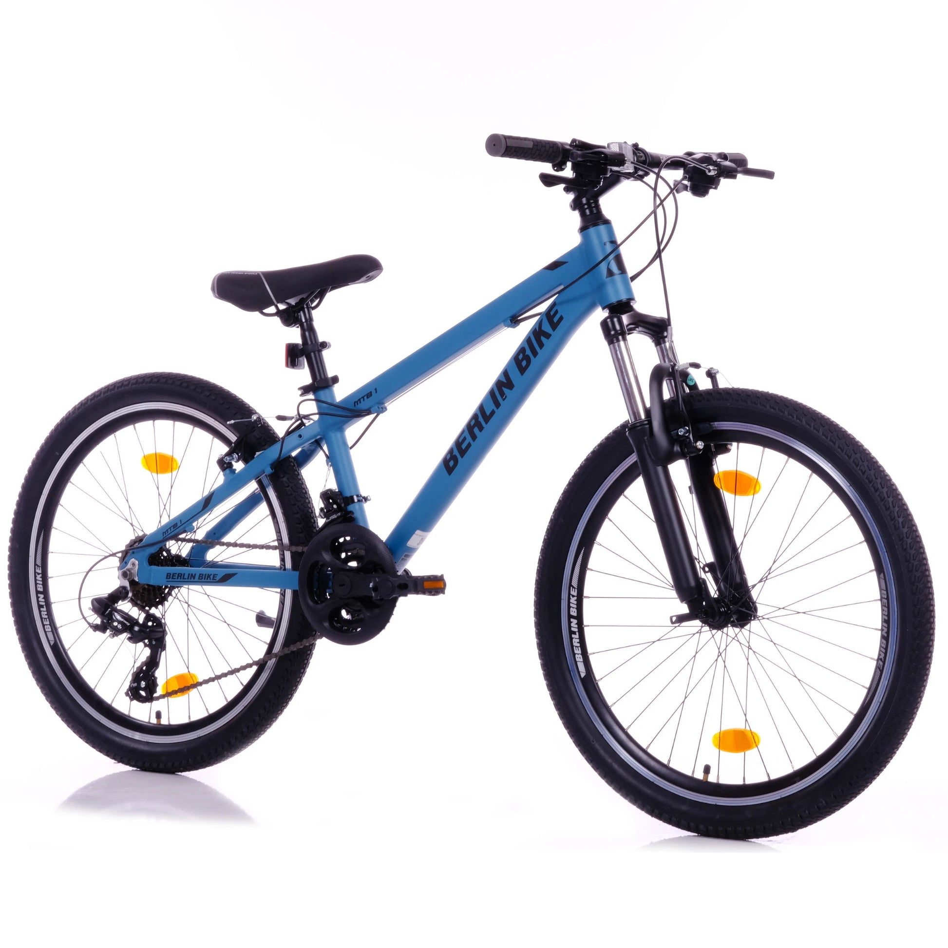 Berlin Bike MTB1 24 Zoll Kinderfahrrad, Blau 45grad frontansicht