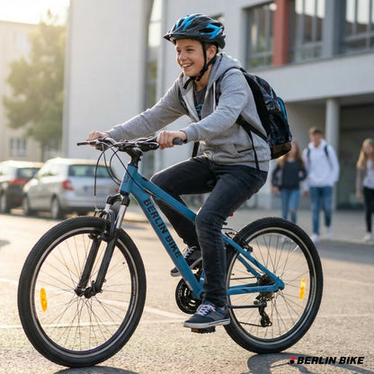 Berlin Bike MTB1 24 Zoll Kinderfahrrad, Blau lifestyle junge geht zur schule