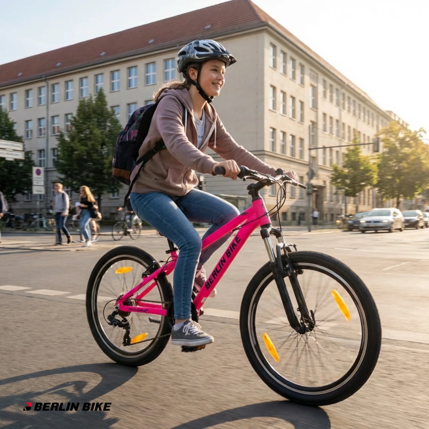 Berlin Bike MTB1 24 Zoll Kinderfahrrad, Rosa lifestyle maedchen geht zur schule