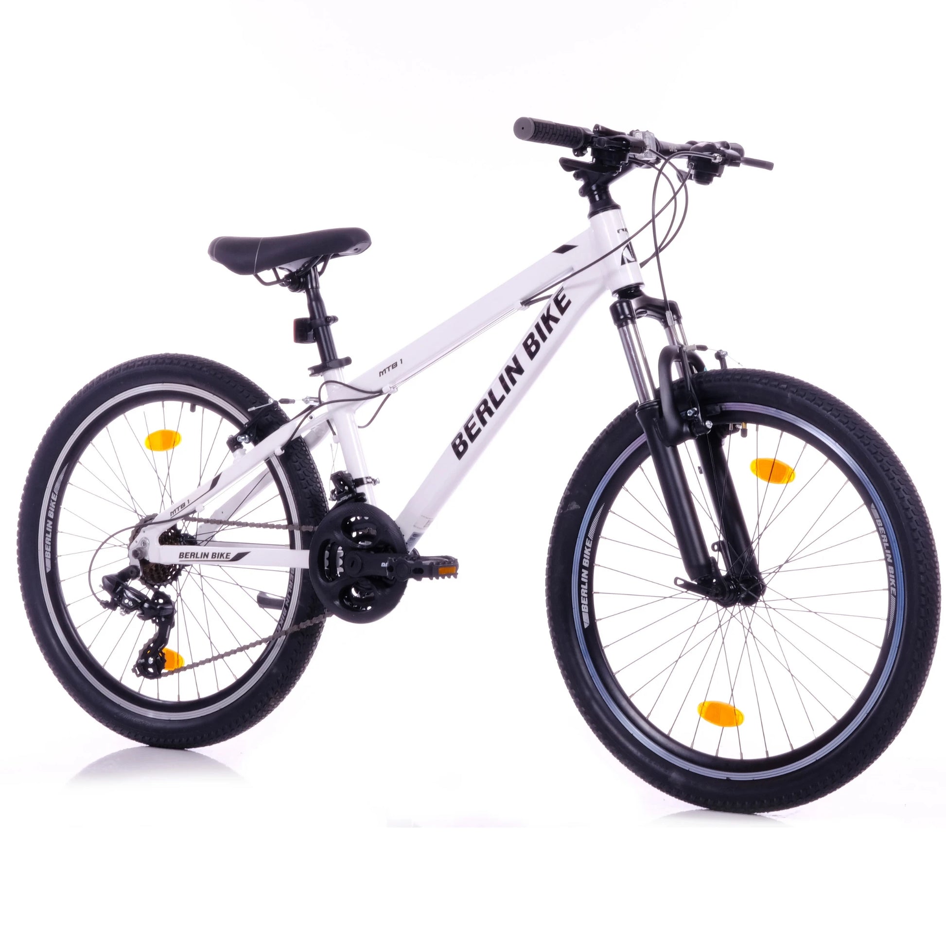 Berlin Bike MTB1 24 Zoll Kinderfahrrad, Weiss 45grad frontansicht