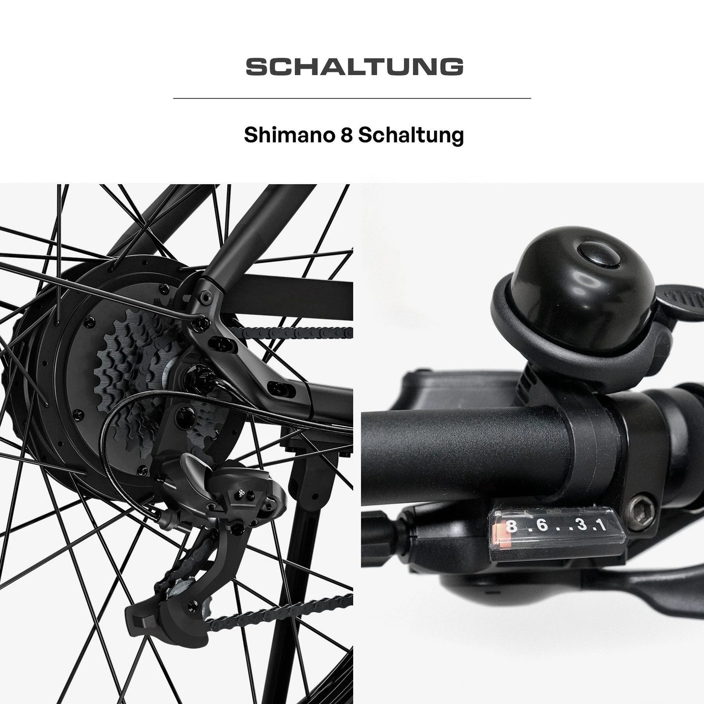 Berlin Bike SUV E-Bike, Schwarz schalthebel und shimano schaltung detail 1080x1080