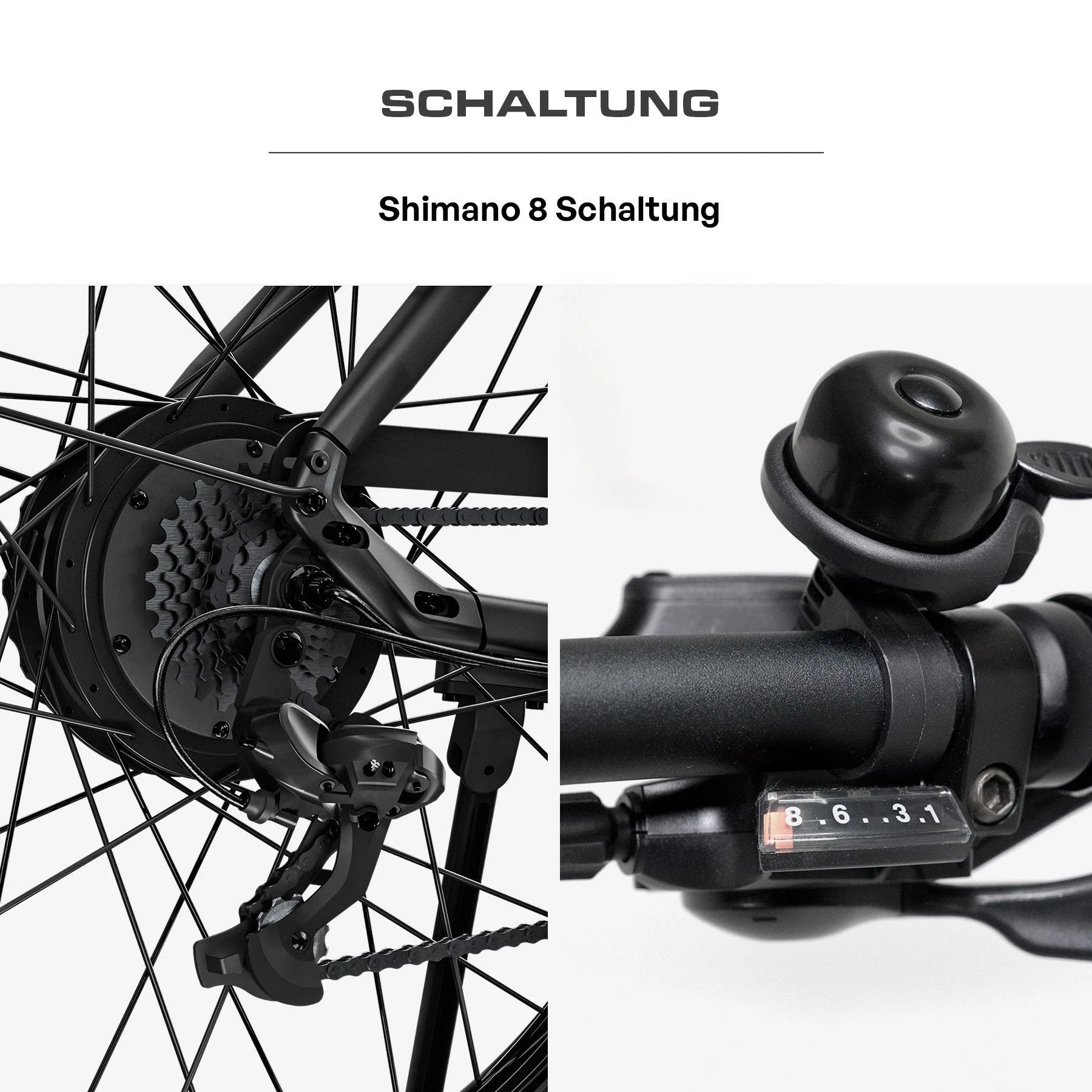 Berlin Bike SUV E-Bike, Schwarz schalthebel und shimano schaltung detail 1080x1080