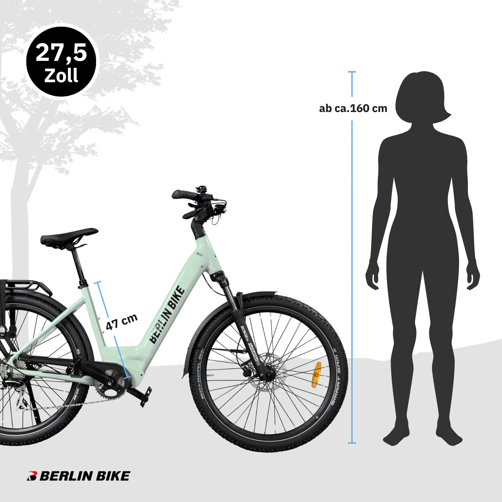 Berlin Bike SUV E-Bike, Trekking ebike hellgruen groessenempfehlung ab ca 160cm 1080x1080
